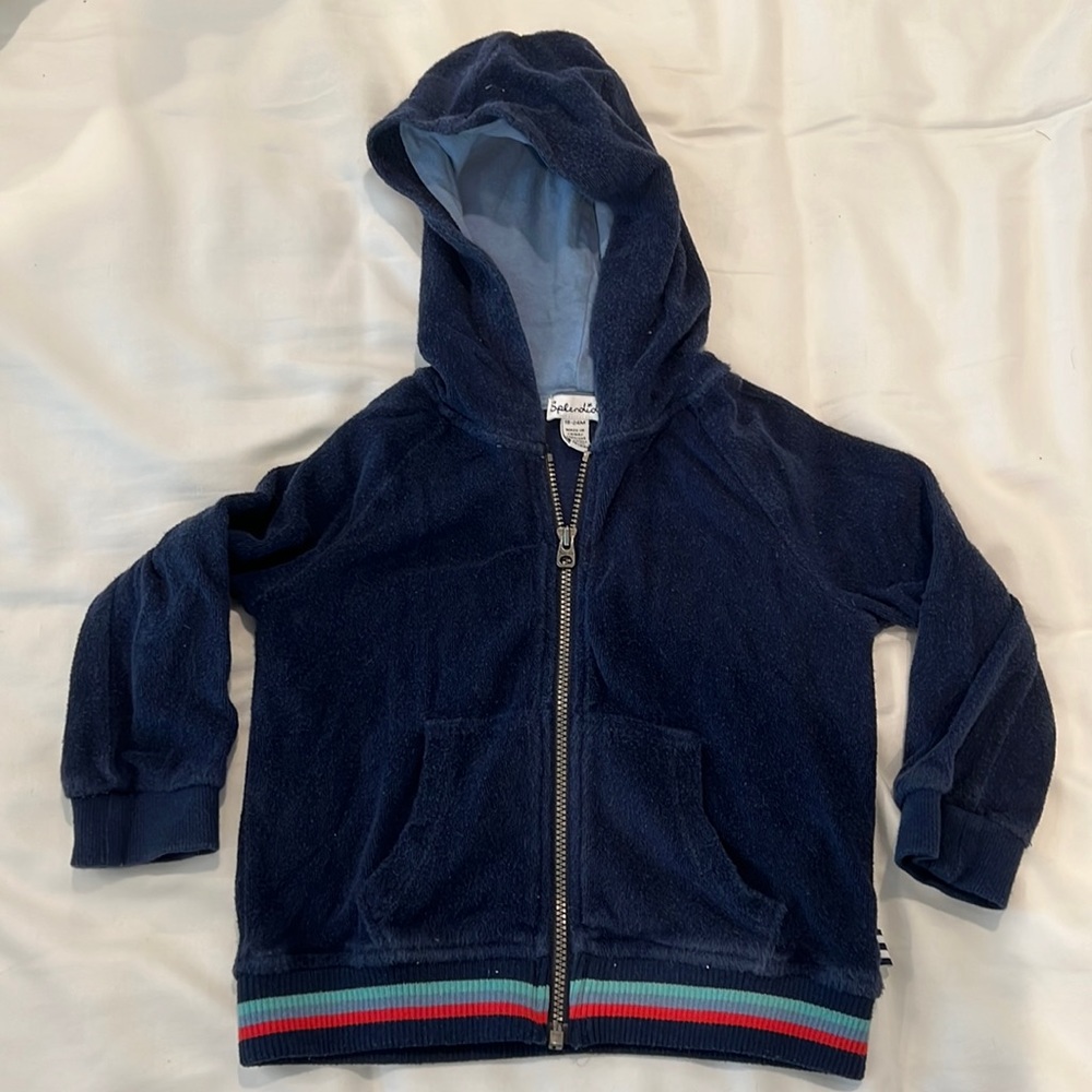 Boys size 18-24M Splendid zip up hoodie in navy blue terrycloth